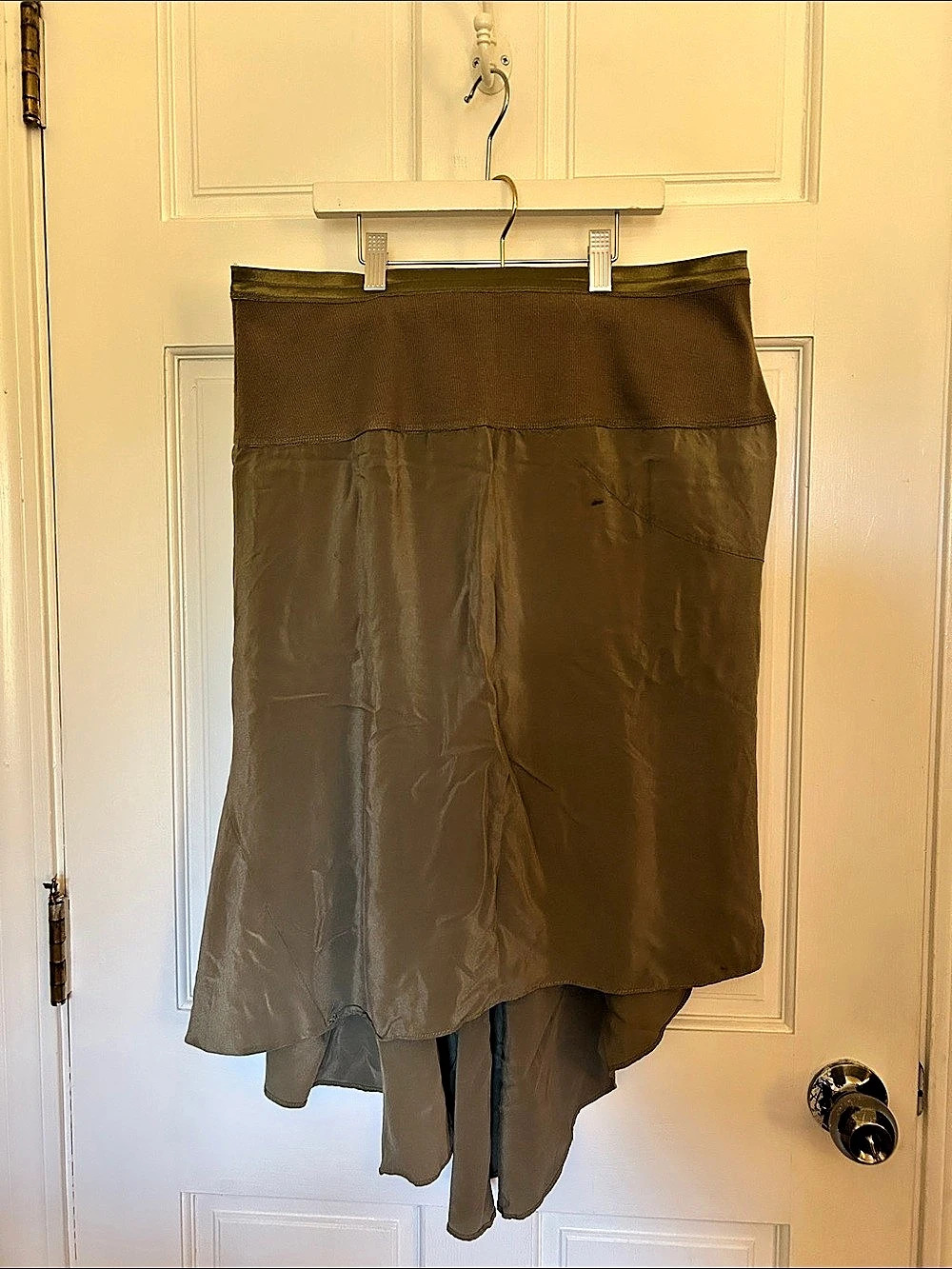 Elizabeth and James Asymmetrical Silk Maxi Skirt in Green
